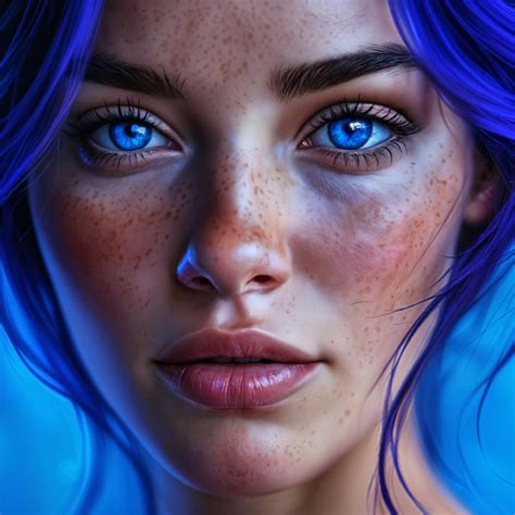 Premium Photo A Closeup Of A Woman With Striking Blue Eyes And