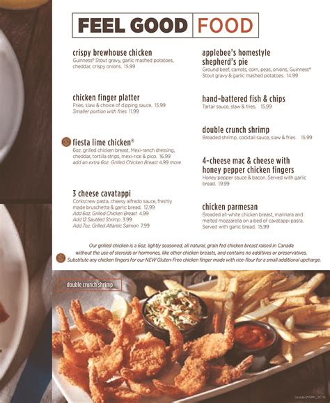 Applebees Menu In Winnipeg Manitoba Canada