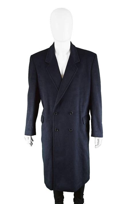 Pierre Cardin Mens Navy Blue Cashmere And Wool Belted Vintage Overcoat