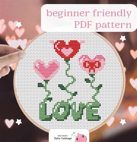 Pink Heart Cross Stitch Pattern Simple Love Mini Ornament Etsy