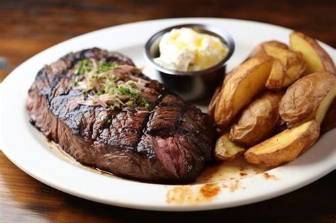 Premium Photo Delicious Grilled Sirloin Flap Steak And Baked Potato