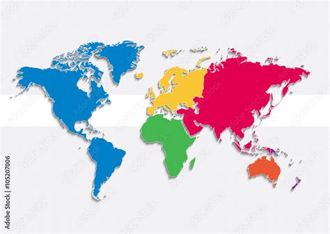 World Map Continents Colors Vector Individual Separate Continents