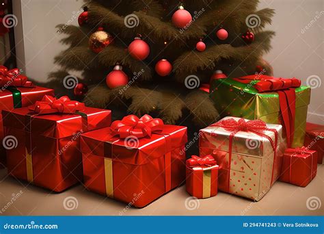 Christmas Gift Box Under The Tree Multicolored Gift Boxes Merry