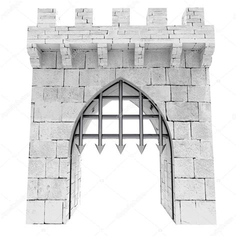 Isolated medieval gate with steel lattice opening illustration — Stock ...