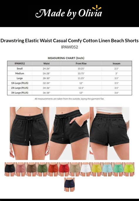 Made By Olivia Womens Drawstring Elastic Waist Casual Comfy Cotton Linen Beach Shorts