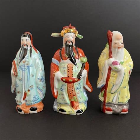 Chinese Gods Fu Lu Shou Porcelain Figurines Ceramic Statues - Etsy ...