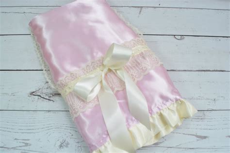 Pink Satin Baby Blanket... Satin and Minky Blanket... Lace Trimmed ...