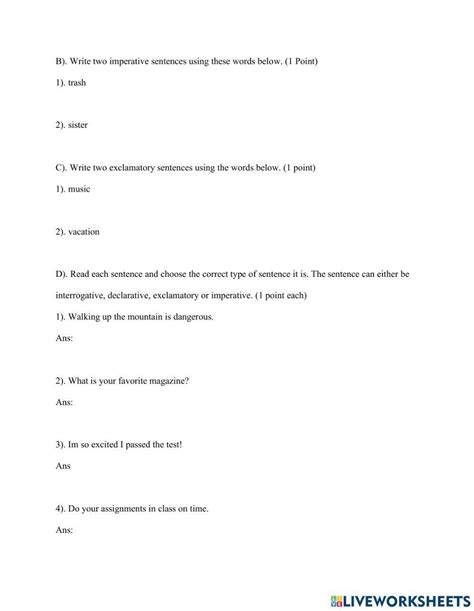 Imperative And Exclamatory Sentences Worksheet For 6 Live Worksheets