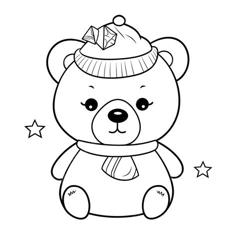 Teddy Bear Wearing A Hat And Scarf Coloring Page Outline Sketch Drawing