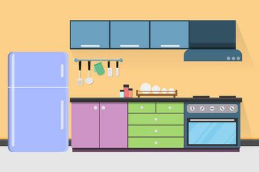 Interior kitchen room design with kitchenware Vector Image