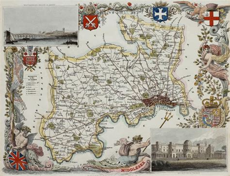 A Beautifully Hand Coloured And Ornate Map Of Middlesex Including The City Of London Engraved