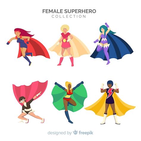 Conjunto De Personagens De Super Heróis Do Sexo Feminino Em Estilo Cartoon Vetor Grátis