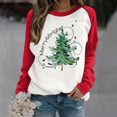 Knqrhpse Christmas Shirts Christmas Sweaters Merry Bright Women S