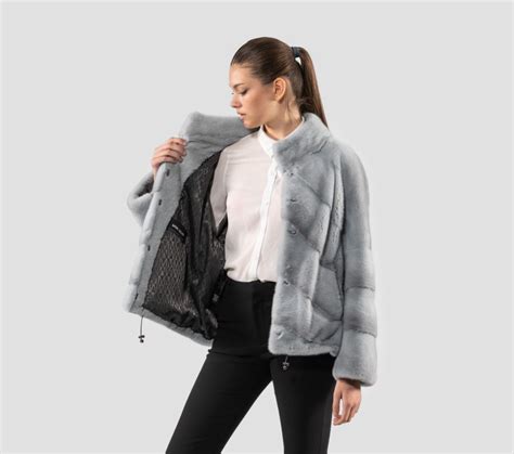 Diagonal Layer Smoke Grey Mink Fur Jacket