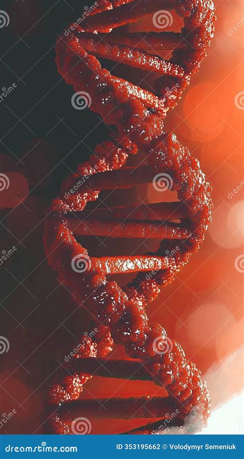 dna structure exploration shows  vivid red double helix   blurred