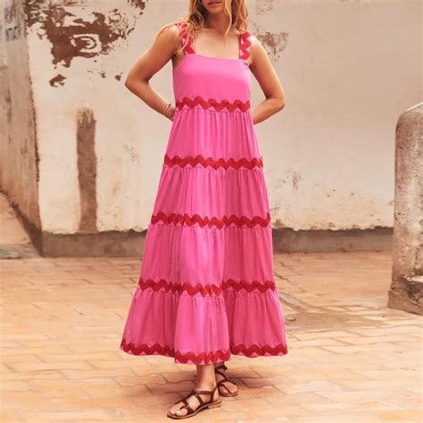 Women S 2024 Summer Sleeveless Scoop Neck Tiered Flowy Beach Vacation Party Long Tank Maxi Dress