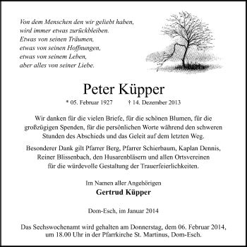 Traueranzeigen von Peter Küpper WirTrauern