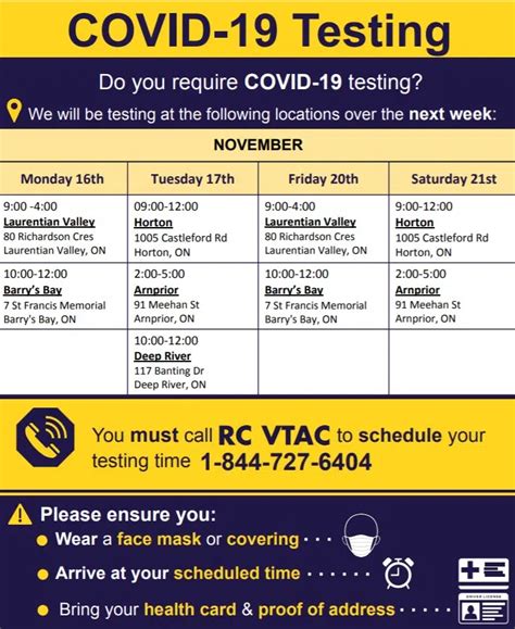 Renfrew County COVID-19 testing schedule from November 16th to 21st ...