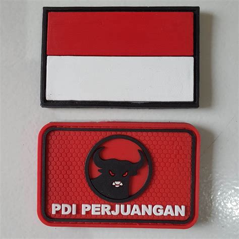 Patch Rubber Logo Partai Pdi Perjuangan Bendera Merah Putih Indonesia