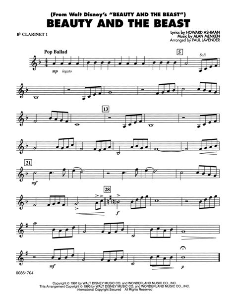 Beauty And The Beast Arr Paul Lavender Bb Clarinet By Alan