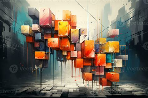 Ai Generated Geometric Shapes Abstract Wall Art Vibrant Colors