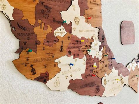 Mapa De Madera México Pueblos Mágicos Vintage Meses Sin Intereses