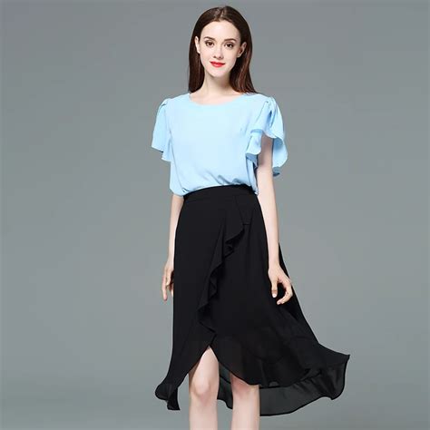 Plus Size Women Chiffon Mid Elastic Waist Ruffles Iregular Hem Skirt 2017 Summer Lady Casual