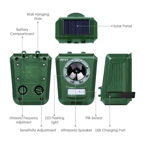 Ultraschall Tierabwehrgerät Solar Tiervertreiber Katzenschreck Marder