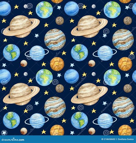 Planets Of The Solar System Seamless Pattern Outer Space Planet