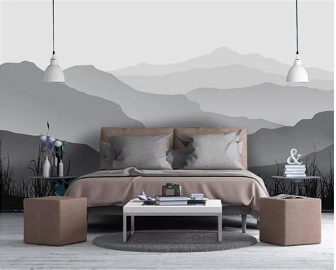 Ombre Mountains Mural Wallpaper Geometry Mountain Landscape Etsy