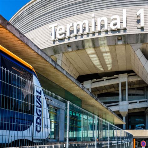 Close-up view of a CDGVAL airport shuttle stationing at the terminus station at the foot of the ...