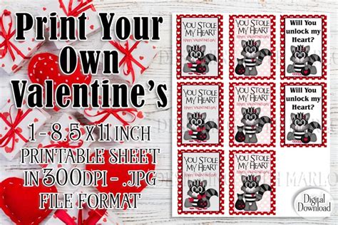 Valentines Day Card Raccoon Valentines For Children Sheet