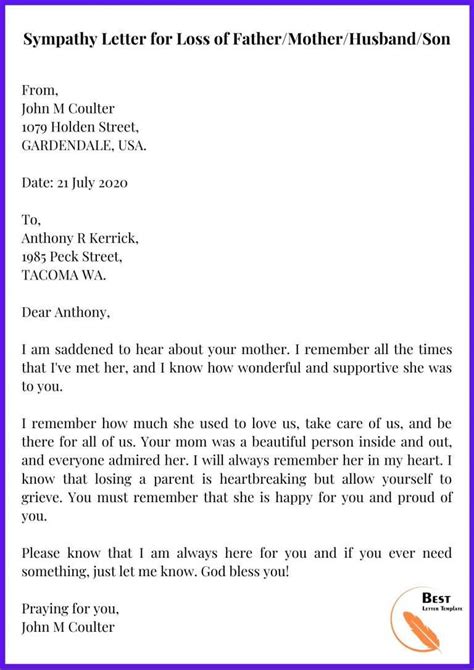 Sympathy Letter Template Format Sample Examples