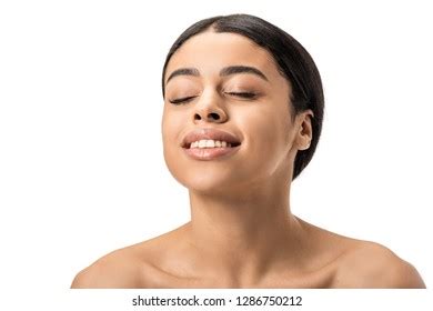 Happy Naked African American Woman Closed Foto Stock 1286750212