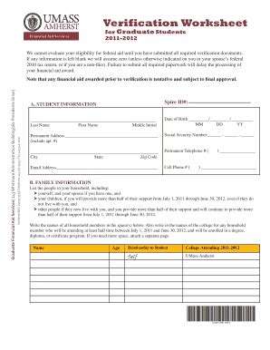 Fillable Online Umass Verification Worksheet Umass Fax Email Print