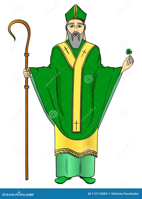 Pop Art Patron Saint of Ireland. Saint Patrick Holding a Trefoil and Crosier Staff with Greeting ...