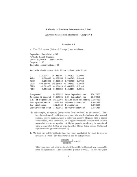 30241613 A Guide To Modern Econometrics A Guide To Modern Econometrics 2ed Answers To