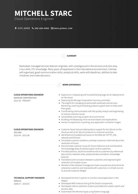 Operations Engineer - Resume Samples and Templates | VisualCV