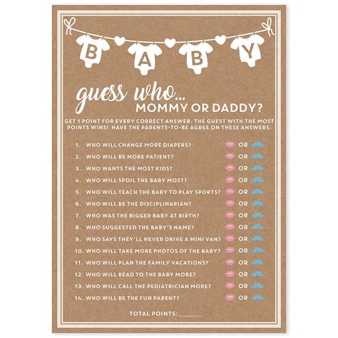 Buy Party Hearty Baby Shower Game Rustic Kraft Mommy Or Daddy Guess