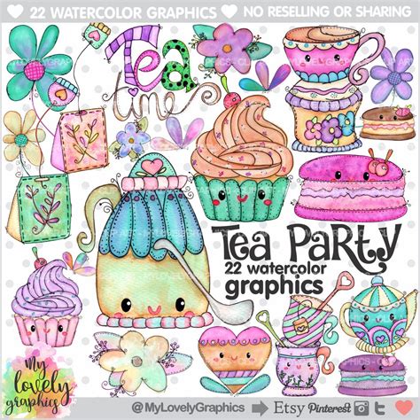 Tea Party Clipart, Tea Party Graphic, Tea Time Clipart, COMMERCIAL USE ...