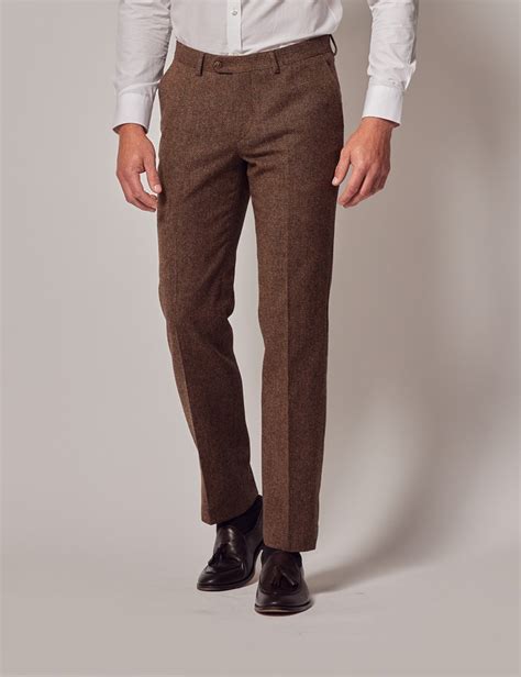 Men S Brown Tweed Slim Suit Trousers Collection Hawes Curtis