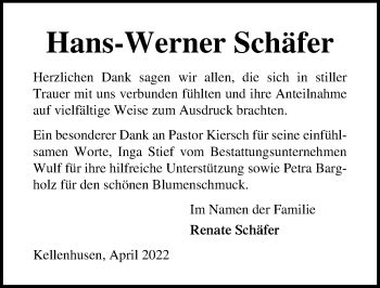 Traueranzeigen von Hans Werner Schäfer trauer anzeigen de