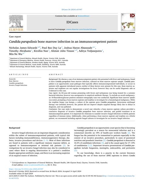 Pdf Candida Parapsilosis Bone Marrow Infection In An Immunocompetent