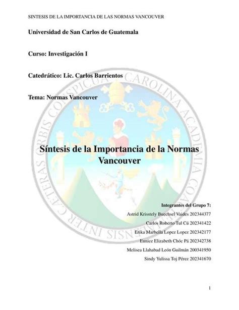 Sintesis de la importancia de las normas Vancouver Carlos Cú uDocz