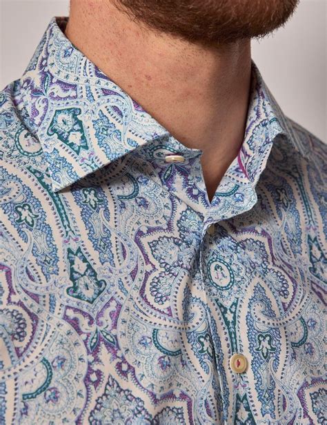 Men S White Blue Paisley Slim Shirt Hawes Curtis