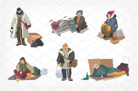 Set Of Homeless People Homeless Illustration Work Cartoons Person Illustration