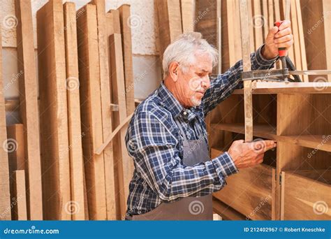 Senior Craftsman As A Carpenter And Cabinet Maker Stock Image Image