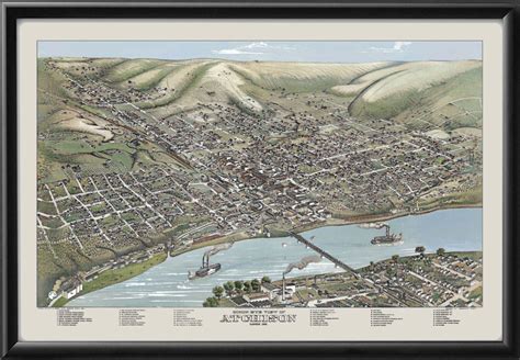 Atchison KS 1880 Restored Map Vintage City Maps