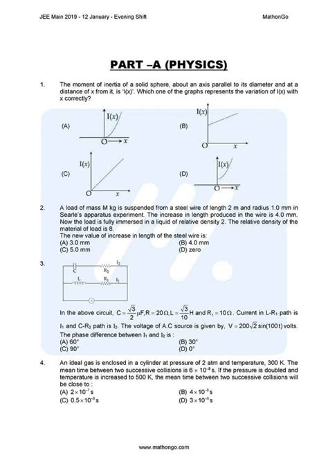 Jee Main Question Paper With Answer Keys Th Jan Evening