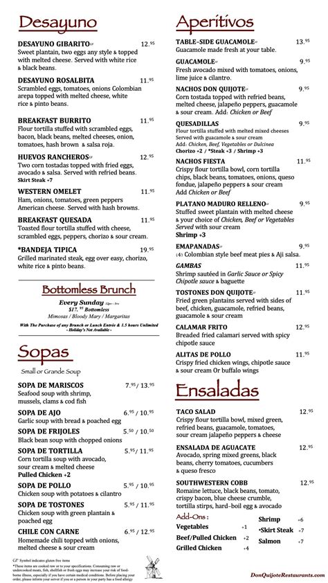 Lunch Menu Brunch Page Don Quijote Restaurants